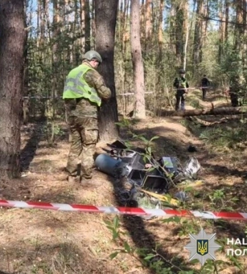 У лісосмузі Києва знайшли бойову частину російського дрона «Герань-2»