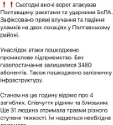 Четверо загиблих і понад 30 поранених на Полтавщині