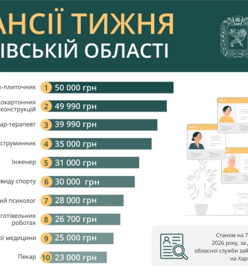 Вакансії на Харківщині із зарплатою понад 30 тисяч гривень