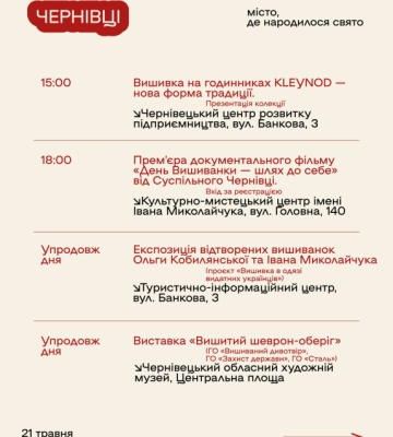У Чернівцях оприлюднили програму заходів до Всесвітнього дня вишиванки