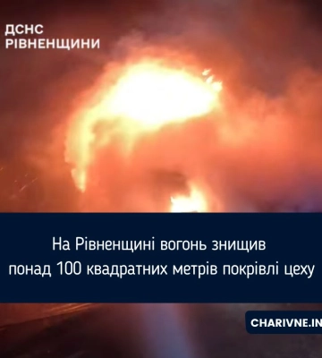 На Рівненщині вогонь знищив понад 100 квадратних метрів покрівлі цеху