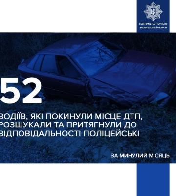За місяць на Закарпатті розшукали 52 водіїв-втікачів після ДТП