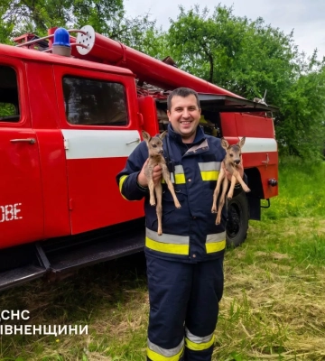 Порятунок з вогняної пастки: на Рівненщині рятувальники винесли з пожежі двох маленьких оленят