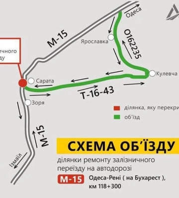 На трасі Одеса-Рені перекриють залізничний переїзд