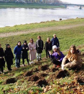 Ужгородські школярі висадили тюльпани на набережній Незалежності