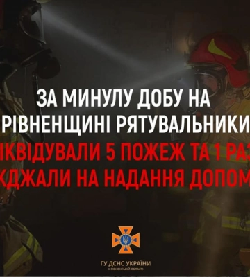 За минулу добу рятувальники Рівненщини ліквідували п&#039;ять пожеж та один раз виїжджали на надання допомоги