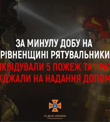 За минулу добу рятувальники Рівненщини ліквідували п&#039;ять пожеж та один раз виїжджали на надання допомоги