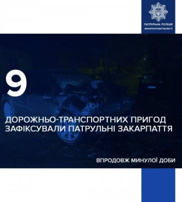 За минулу добу на Закарпатті зафіксували 9 ДТП