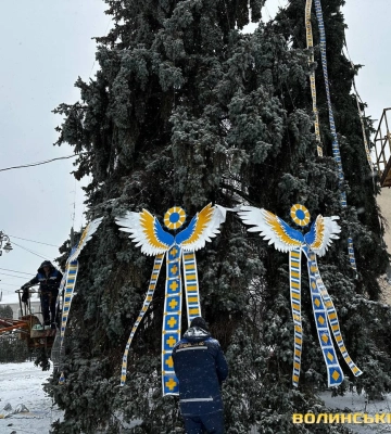 У Луцьку на Театральному майдані прикрашають ялинки