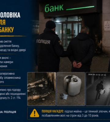 У Черкасах затримали чоловіка за підпал біля відділення банку