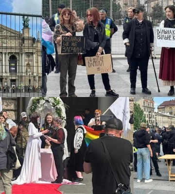 Двоє дівчат-підлітків «одружилися» перед Львівською оперою у «вольєрі». Як відреагували містяни