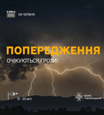На Рівненщині оголосили жовтий рівень небезпеки через грози