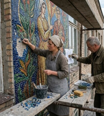 Дерева проросли крізь плитку: у Києві рятують унікальну мозаїку, створену дітьми у 60-х