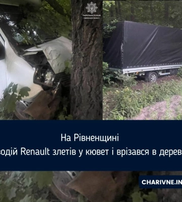На Рівненщині водій Renault злетів у кювет і врізався в дерево