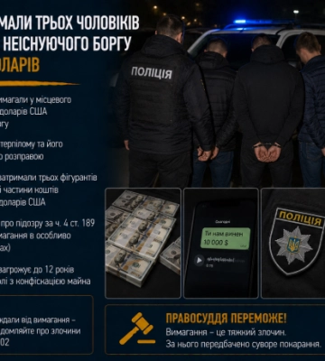У Дніпрі затримали трьох чоловіків за вимагання неіснуючого боргу в 10 тисяч доларів