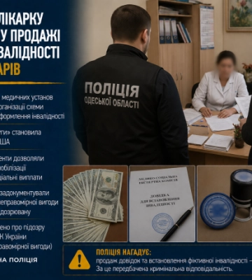 На Одещині лікарку підозрюють у продажі фіктивної інвалідності за 5500 доларів