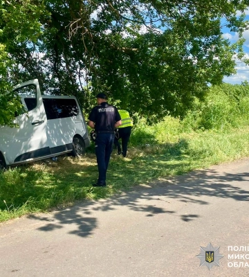 На Миколаївщині мінівен вилетів з траси та врізався в дерево, у ДТП постраждали 4-ро людей. ФОТО