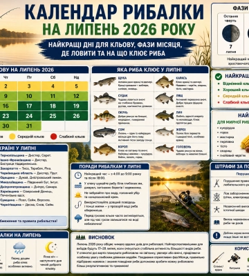 Коли клюватиме найкраще у липні 2026: календар рибалки для Волині та всієї України