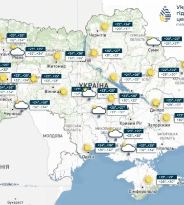 В ближайшие дни в Украине сохранится жаркая погода, местами пройдут дожди с грозами