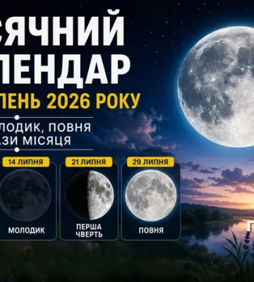 Місячний календар на липень 2026 року: коли Молодик, Повня та які фази Місяця чекають українців