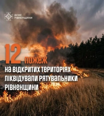 На Рівненщині за добу сталося 12 пожеж в екосистемах: вигоріло близько 6 гектарів сухостою