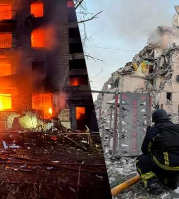 У більшості районів Києва – пожежі та руйнування: в ДСНС показали перші фото наслідків атаки