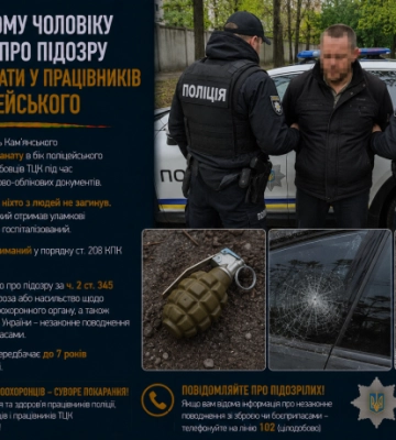 У Кам’янському чоловіку повідомили про підозру за кидок гранати у працівників ТЦК та поліцейського