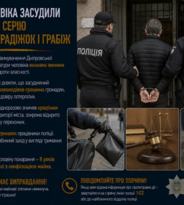 У Дніпрі чоловіка засудили до 8 років за серію шахрайств, крадіжок і грабіж