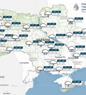 Кратковременные дожди с грозами ожидаются по всей Украине в ближайшие дни, местами град; ночи прохладные