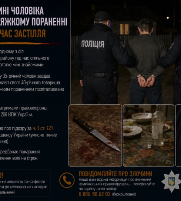 На Миколаївщині чоловіка підозрюють у тяжкому пораненні знайомого під час застілля