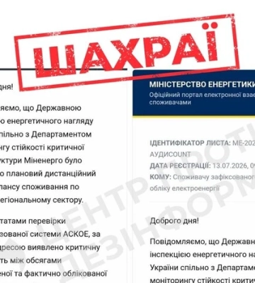 ЦПД попереджає про шахрайство: зловмисники розсилають фейкові листи від імені Міненерго
