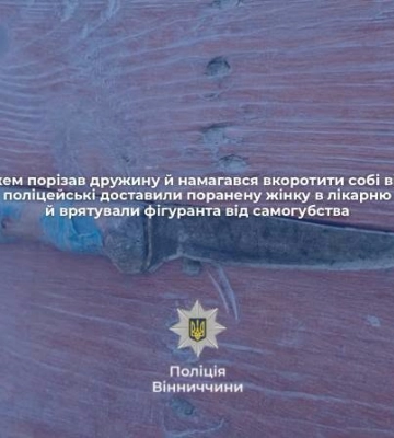На Вінниччині літній чоловік порізав ножем дружину та спробував вкоротити собі віку