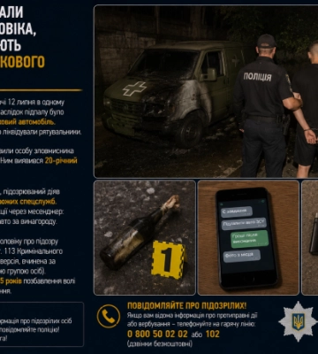 В Одесі затримали 20-річного чоловіка, якого підозрюють у підпалі військового автомобіля