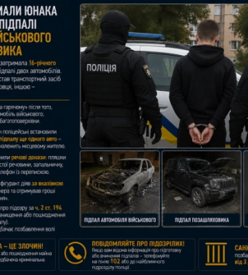 У Дніпрі затримали 16-річного юнака за підозрою у підпалі автомобіля військового та позашляховика