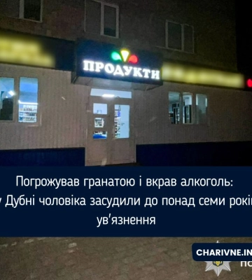 Погрожував гранатою і вкрав алкоголь: у Дубні чоловіка засудили до понад семи років ув'язнення