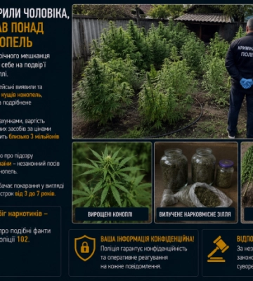 На Одещині викрили чоловіка, який вирощував понад 150 кущів конопель