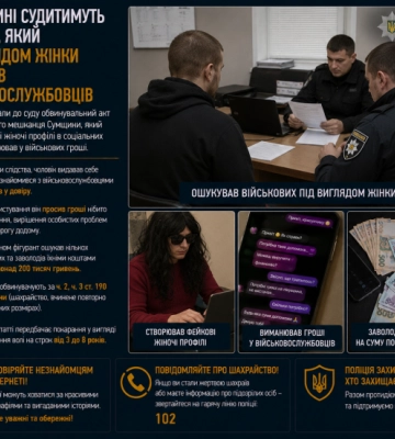 На Сумщині судитимуть чоловіка, який під виглядом жінки ошукував військовослужбовців