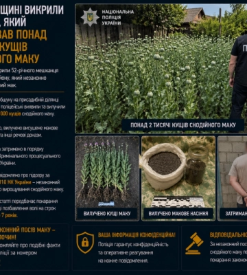 На Харківщині викрили чоловіка, який вирощував понад 2 тисячі кущів снодійного маку