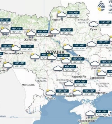 В п'ятницю в Україні прогнозують короткочасні дощі та грози