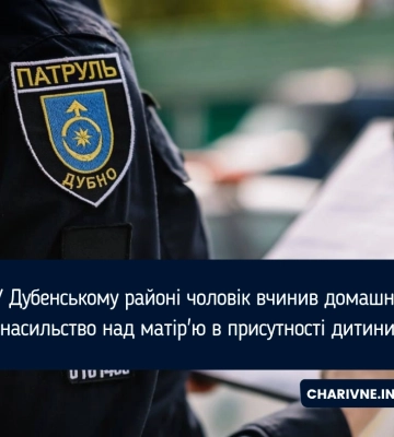 На Дубенщині чоловік вчинив домашнє насильство над матір’ю у присутності неповнолітнього