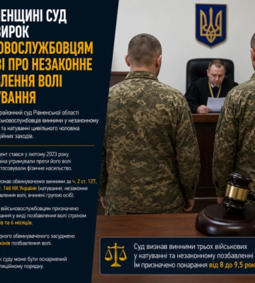 На Рівненщині суд виніс вирок військовослужбовцям у справі про незаконне позбавлення волі та катування