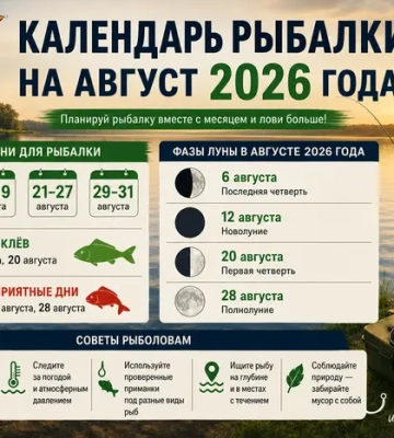 Календарь рыбака на август 2026 года: когда и на что лучше всего клюет
