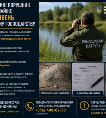 На Тернопільщині порушник відшкодував майже 77 тисяч гривень збитків рибному господарству