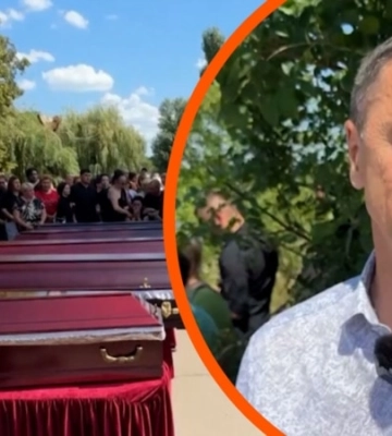 Прощання на Дніпропетровщині з членами багатодітної сім'ї, які загинули через ракетний удар РФ