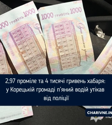 2,97 проміле та 4 тисячі гривень хабаря: у Корецькій громаді п’яний водій утікав від поліції