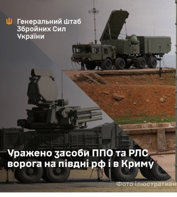 Уражено засоби ППО та РЛС ворога на півдні рф і в Криму, - Генштаб ЗСУ