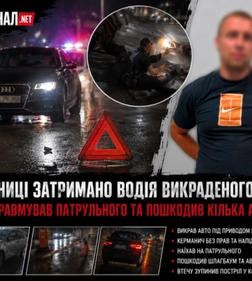 У Вінниці затримано водія викраденого Audi, який травмував патрульного та пошкодив кілька автівок