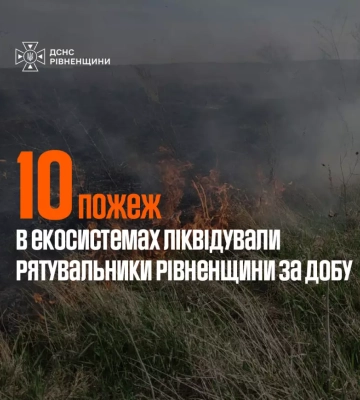 За добу на Рівненщині рятувальники ліквідували 10 пожеж в екосистемах