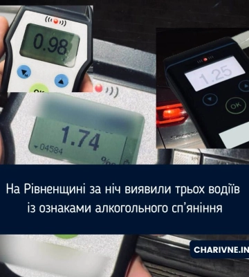 На Рівненщині за ніч виявили трьох водіїв із ознаками алкогольного сп’яніння