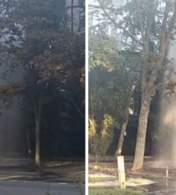 Прорвало водопровод на Калнышевского в Днепре: многометровый гейзер заливает улицу